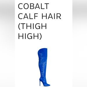Jennifer Le cobalt calf hair thigh high boots